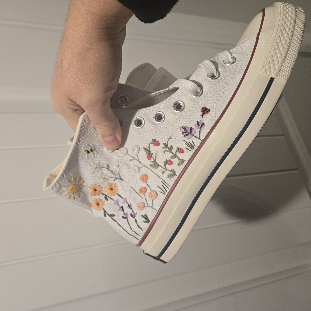 New Personalized Floral Strawberry Embroidered High-Top Converse 70s $229 Shoes